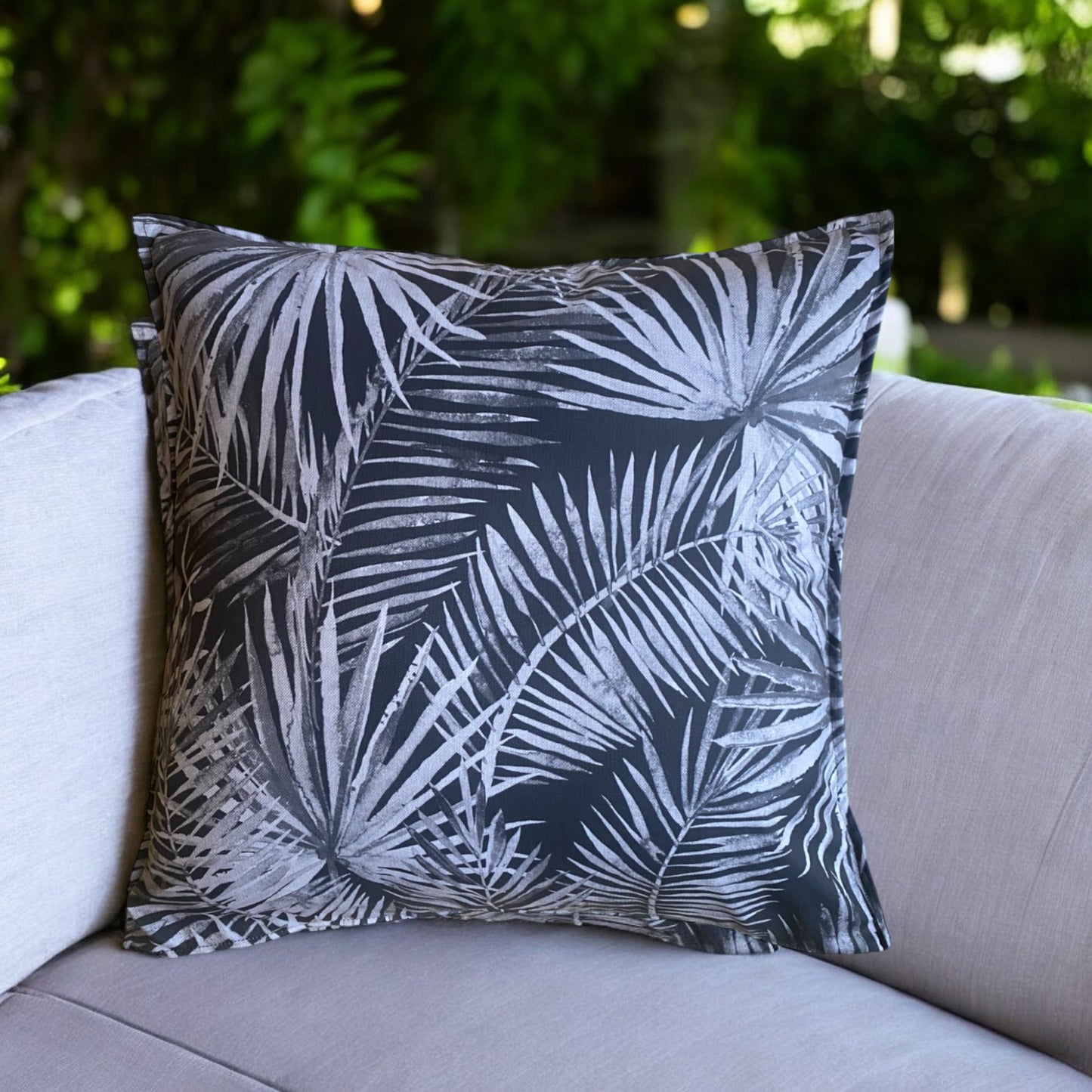 Cushion Cover Tropic Island Palm Grey