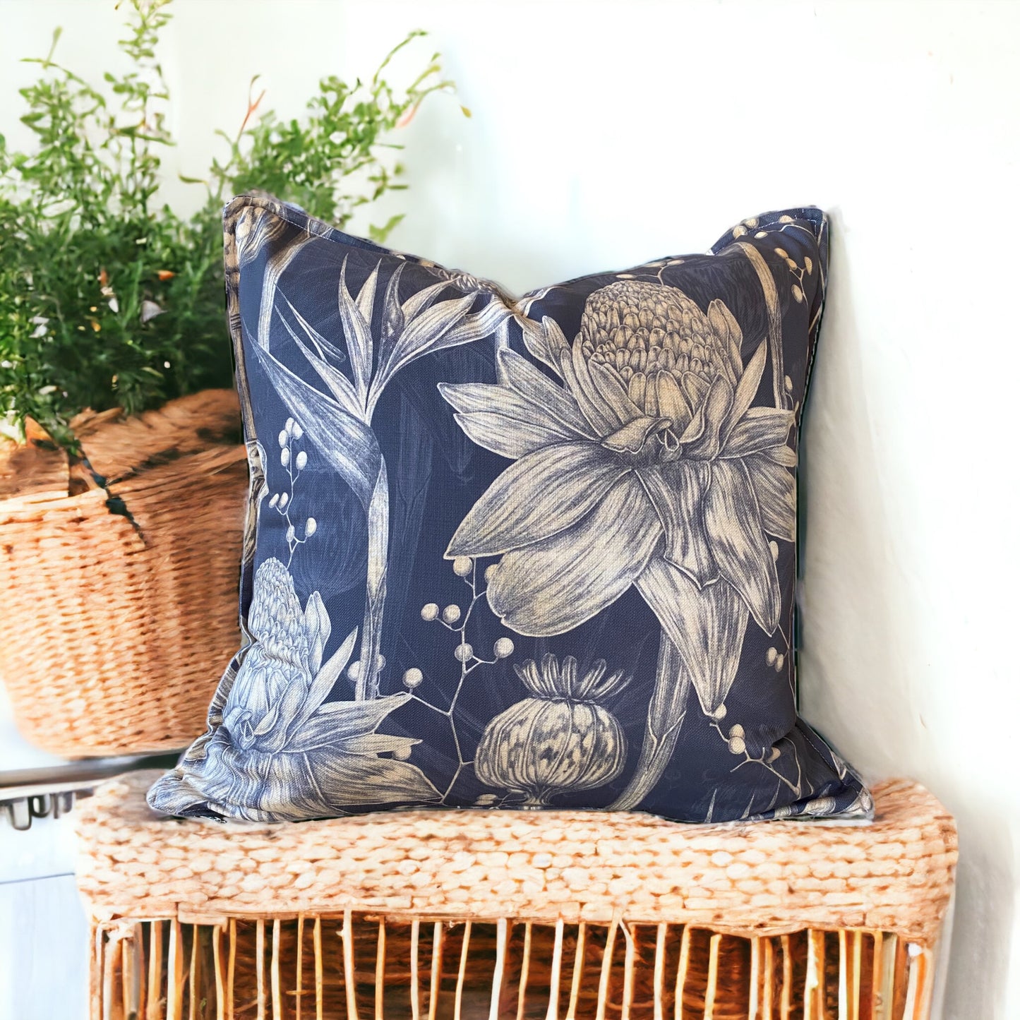Shoreline Vintage Strelitzia Dark Cushion Cover