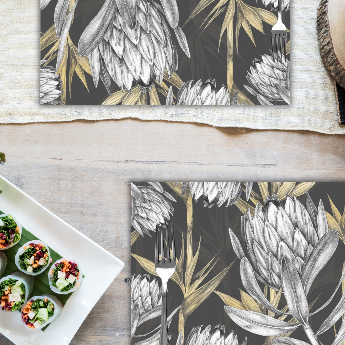 Disposable Paper Placemat Vintage Protea Dark