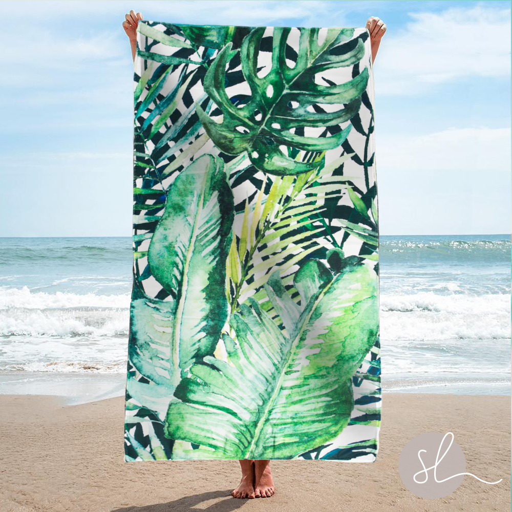Shoreline Tropical Leaf Microfiber Standard Beach Towel