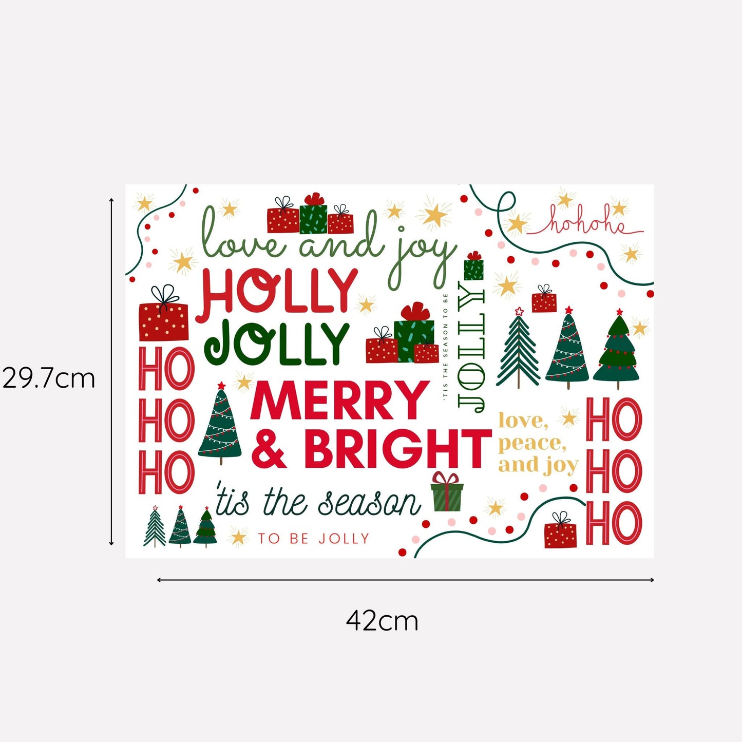 Christmas Holly Jolly Disposable Paper Placemat - White