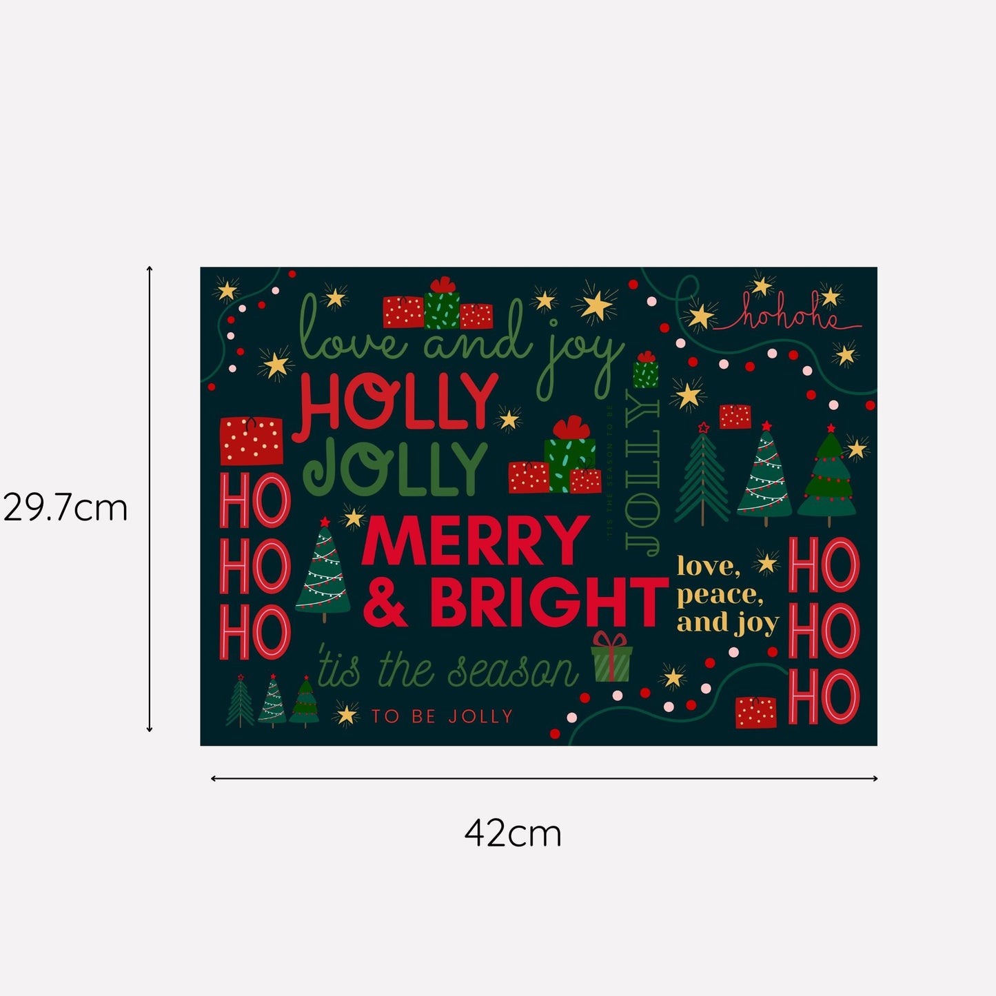 Christmas Holly Jolly Disposable Paper Placemat - Black