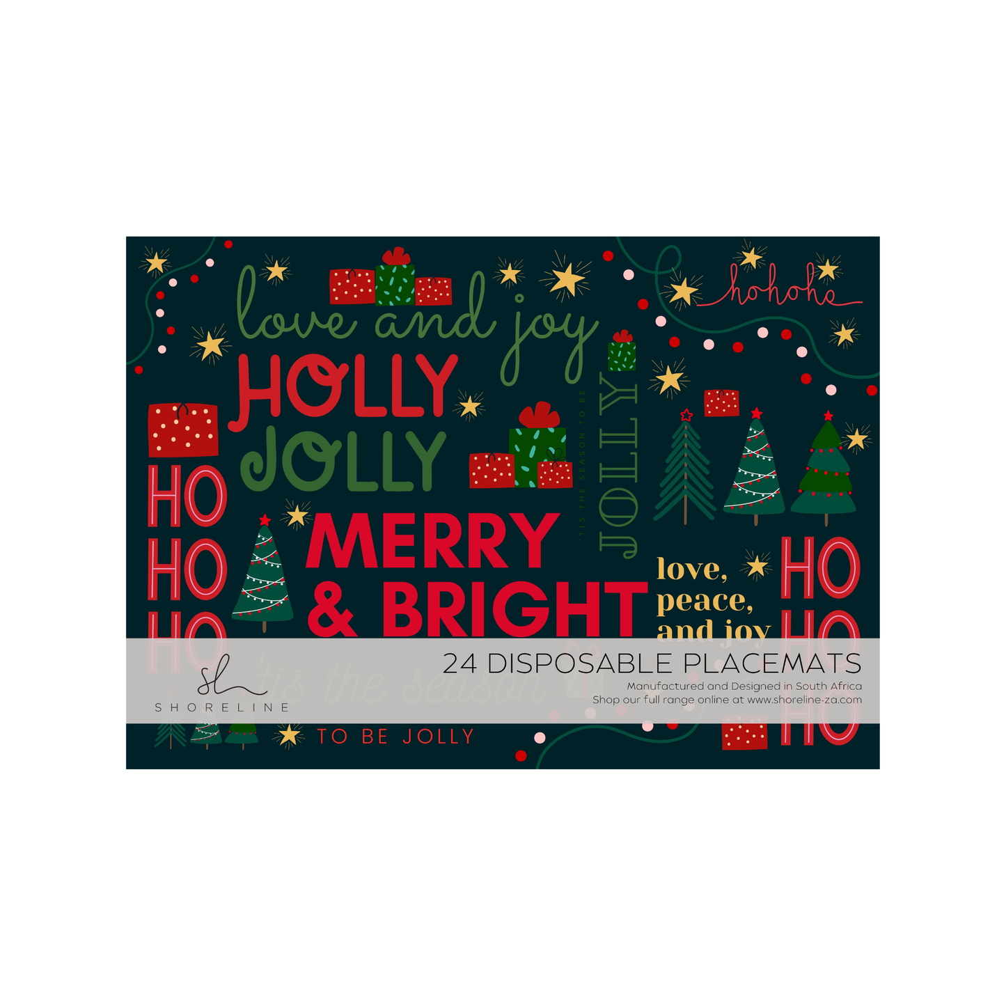Christmas Holly Jolly Disposable Paper Placemat - Black