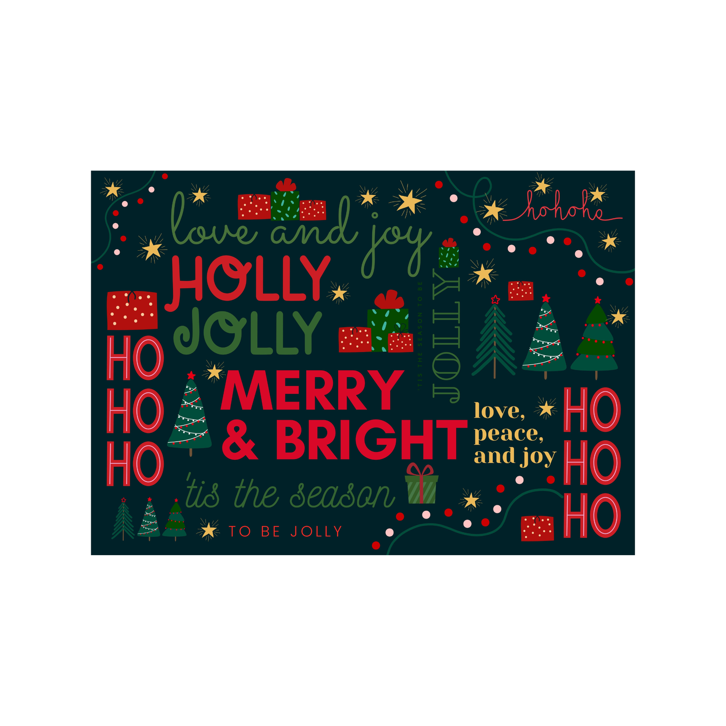 Christmas Holly Jolly Disposable Paper Placemat - Black