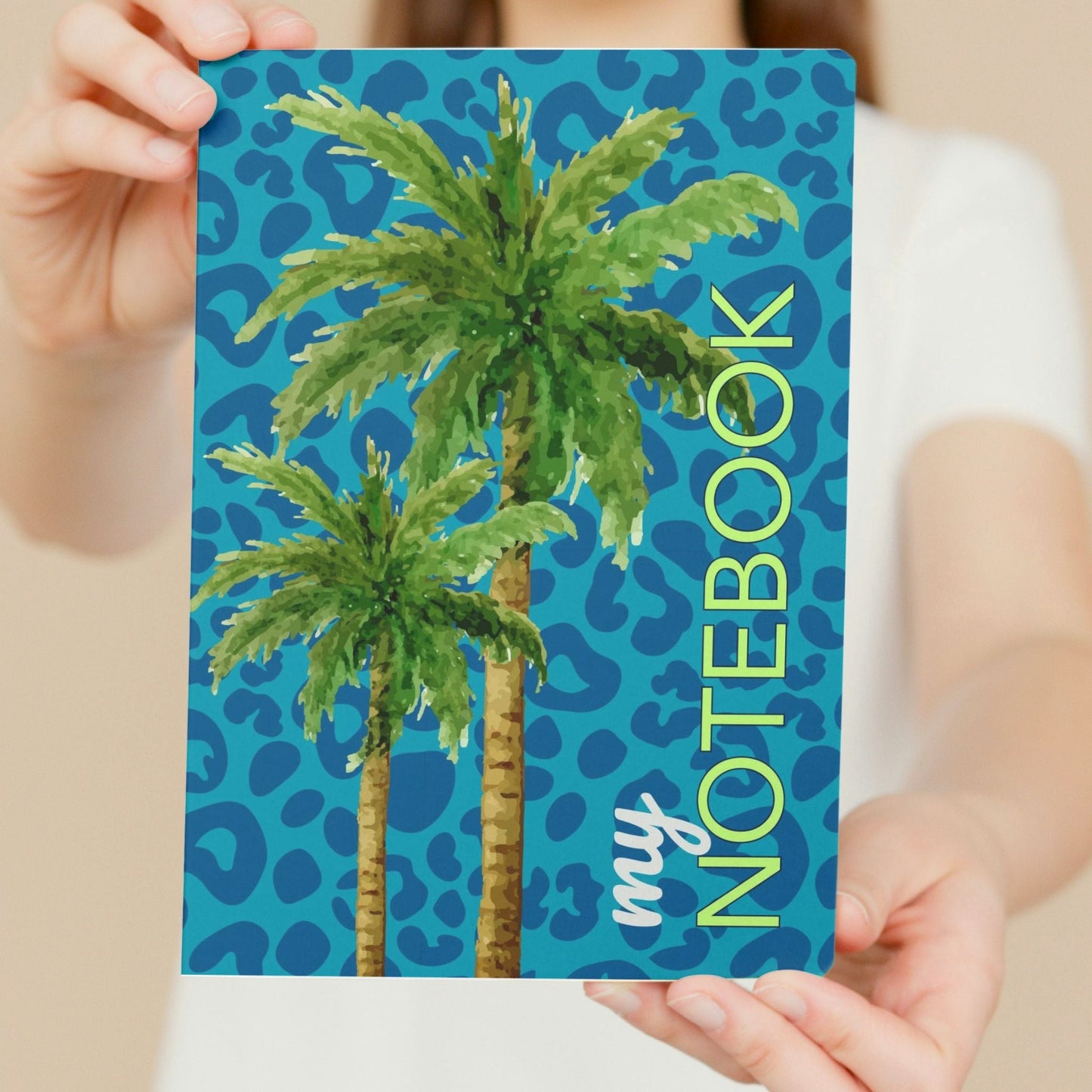 Notebook Blue Leopard Print Palm - Blue