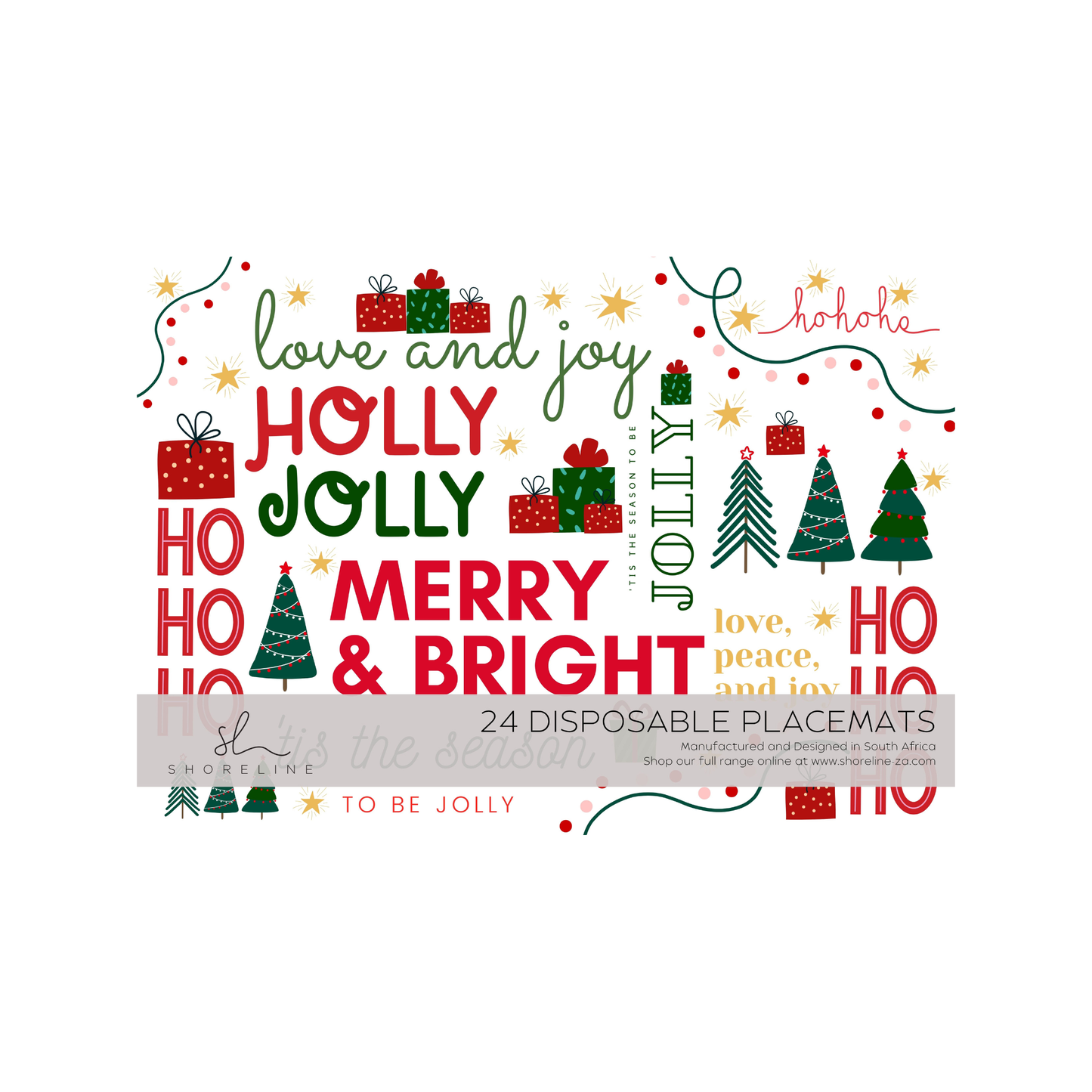 Christmas Holly Jolly Disposable Paper Placemat - White
