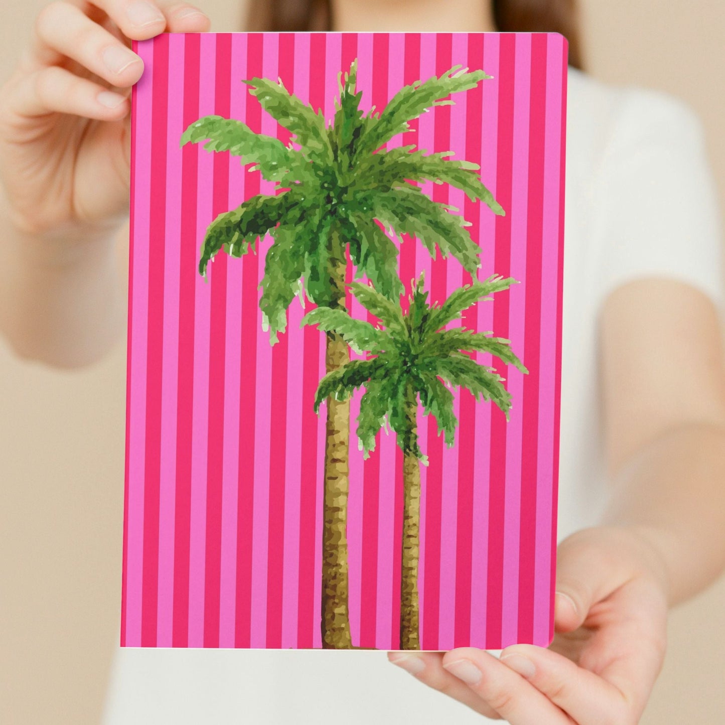 Notebook Cabana Stripe Palm - Hot Pink