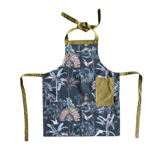 Exotic Palm and Peacock Apron - Emerald Green