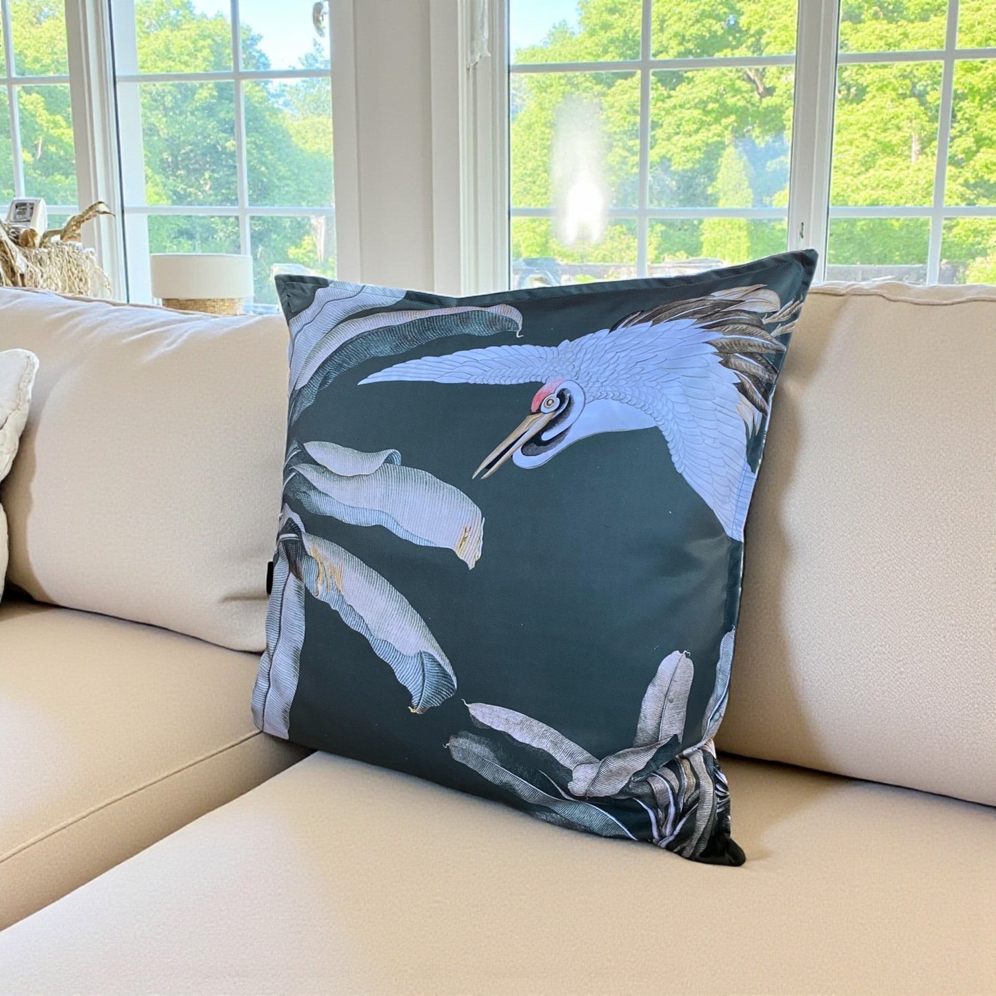 Exotic Banana Palm & Bird Cushion Cover -  Emerald Green