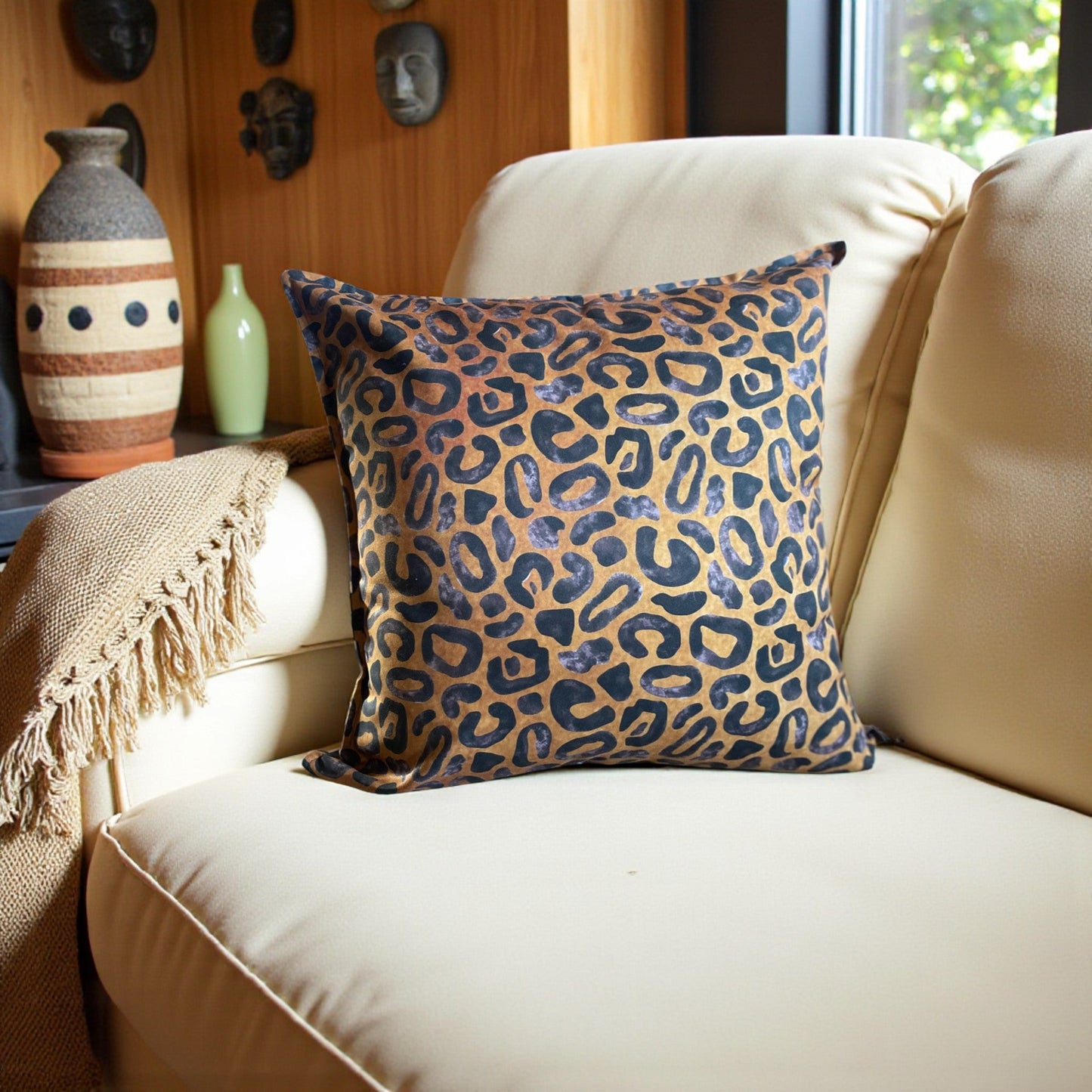 Safari Luxe Watercolour Leopard Print  Cushion Cover - Rust