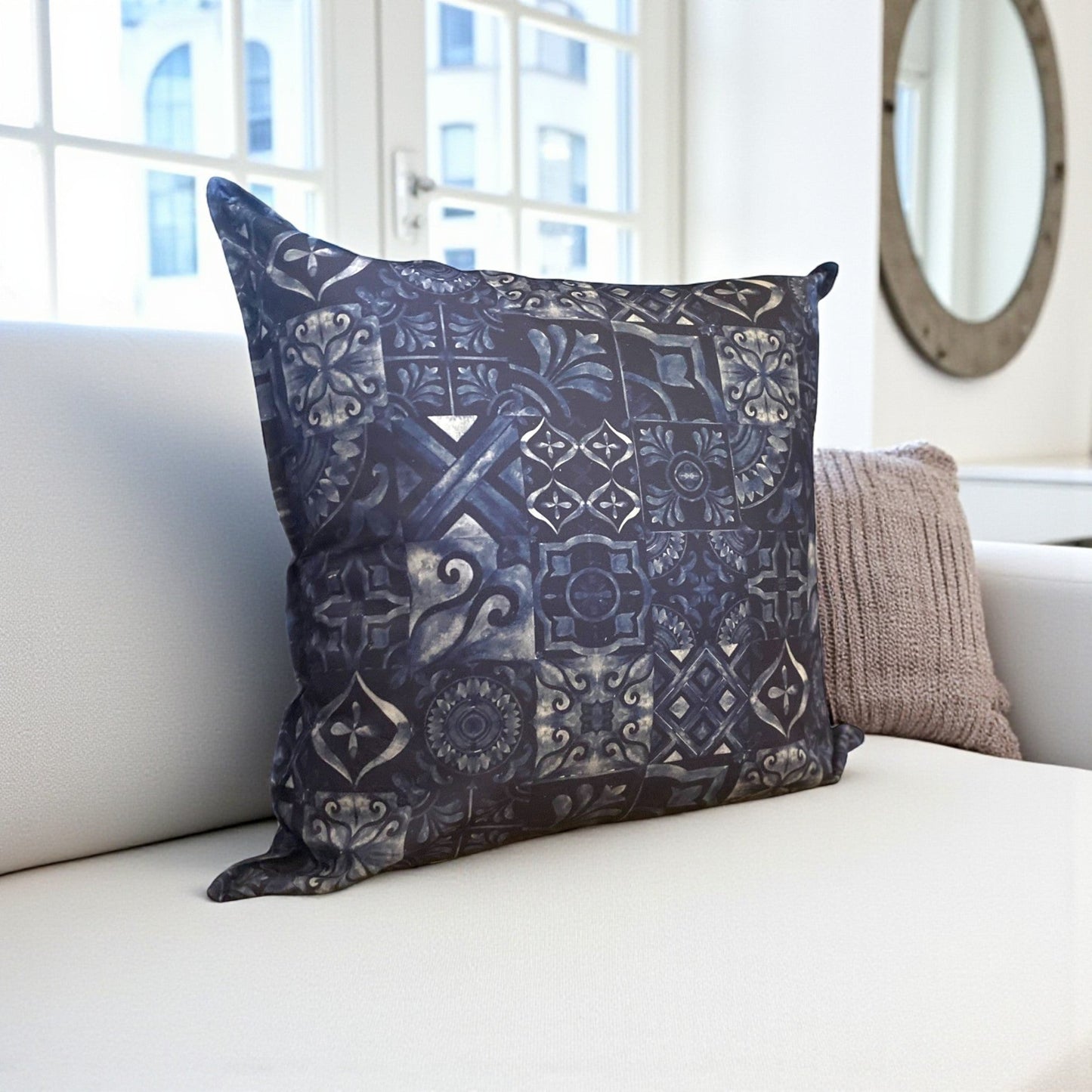 Jungle Coast Meditterean Tiles Cushion Cover - Navy Blue