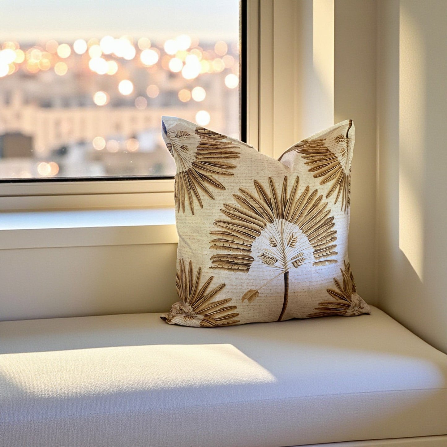 Exotic Golden Palm Grove Cushion Cover - Natural