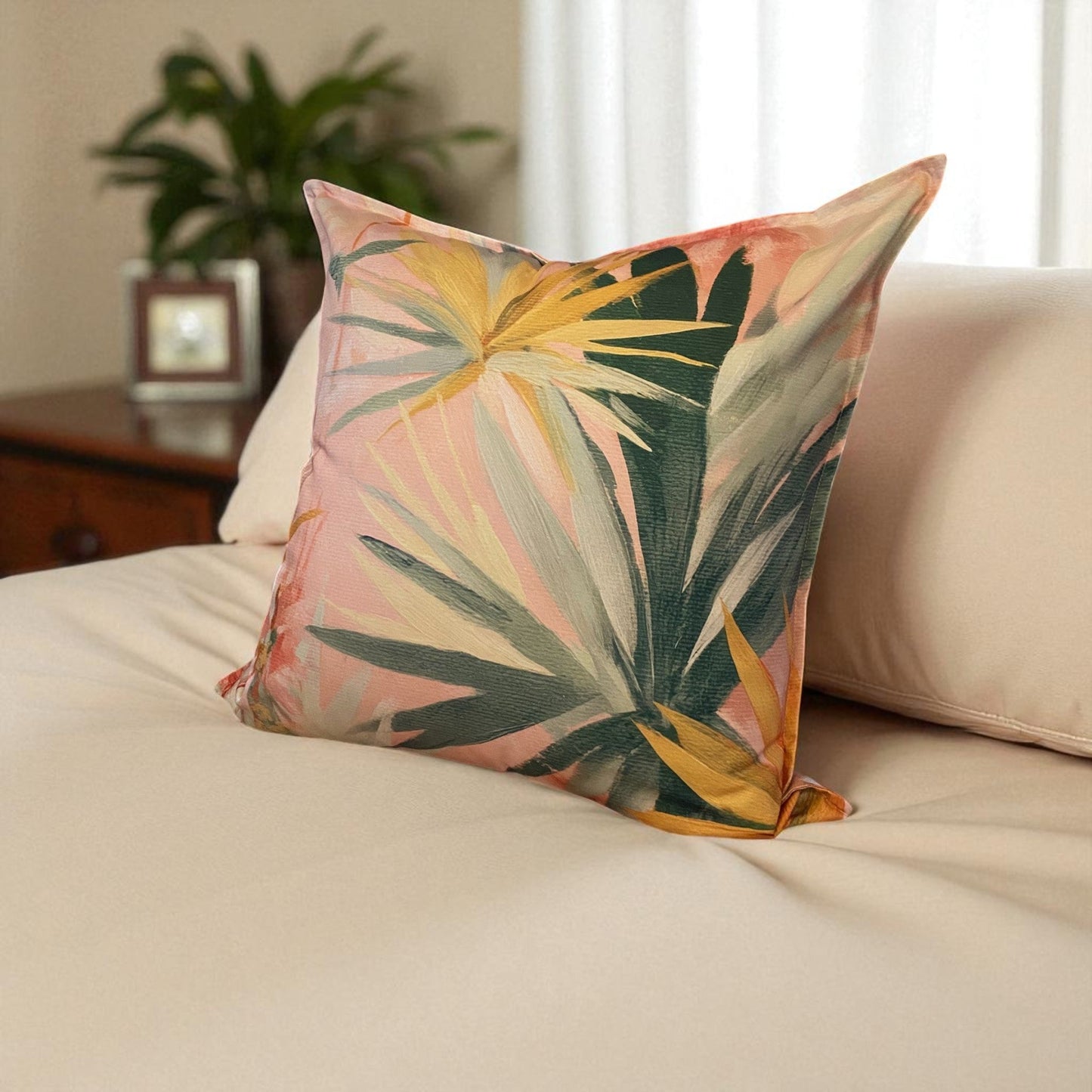 Summer Haze Palm Leaf Cushion Cover - Muted Pastel