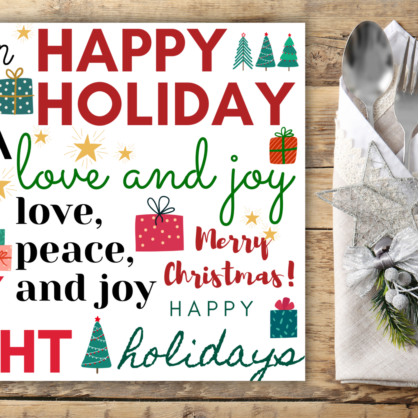 Disposable Paper Placemat Christmas Happy Holidays