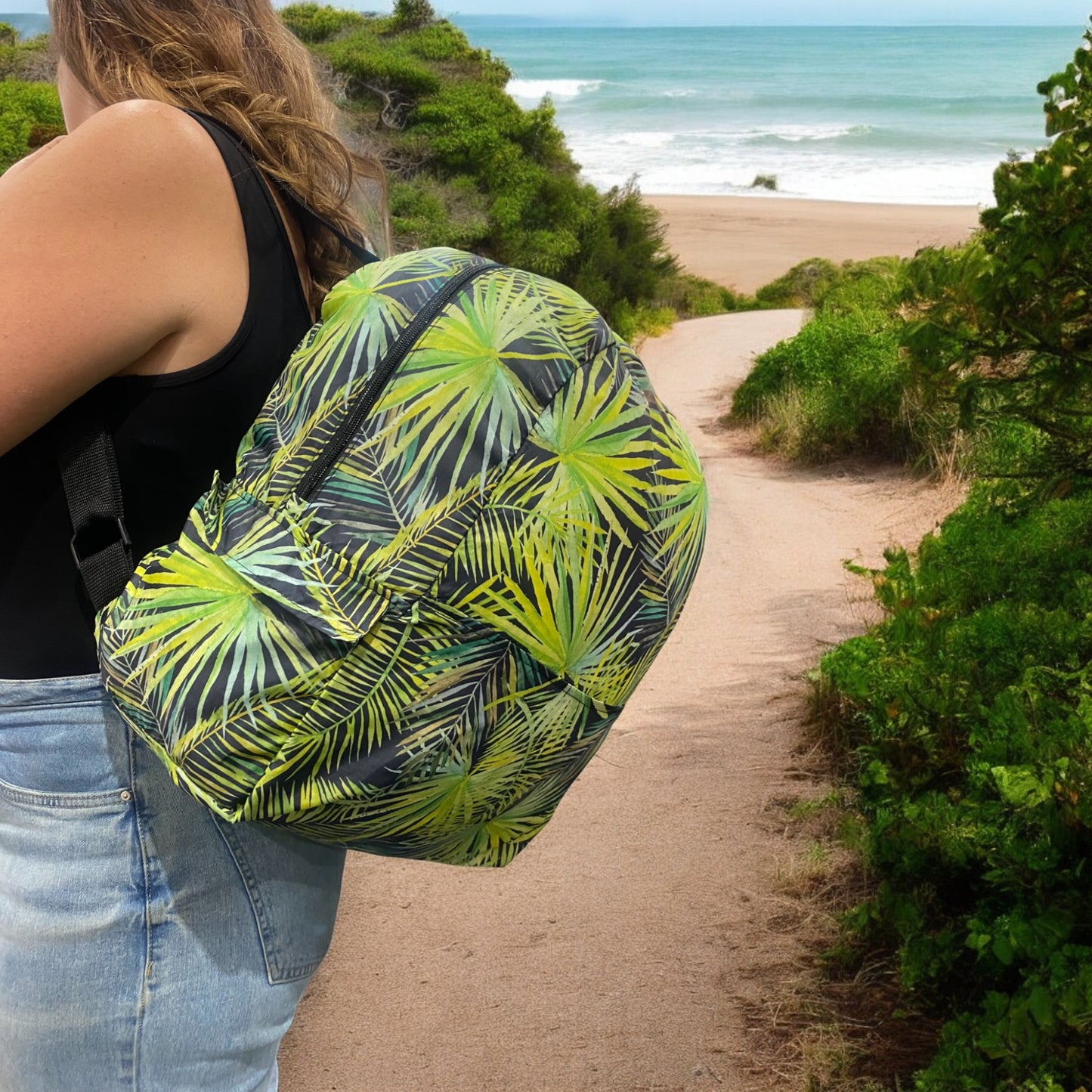 Fold Up Backpack Island Palm Green