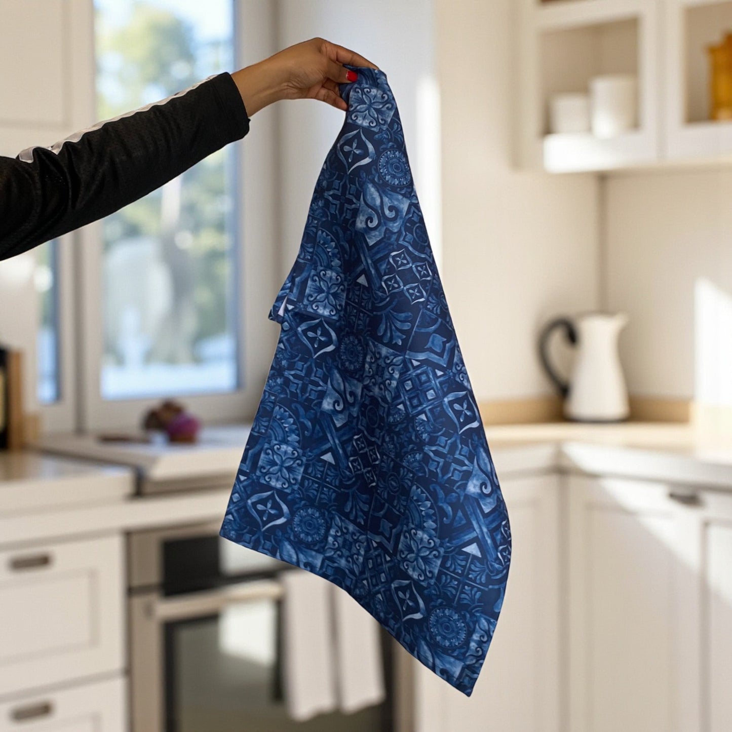 Jungle Coast Mediterranean Tiles Tea Towel - Navy Blue