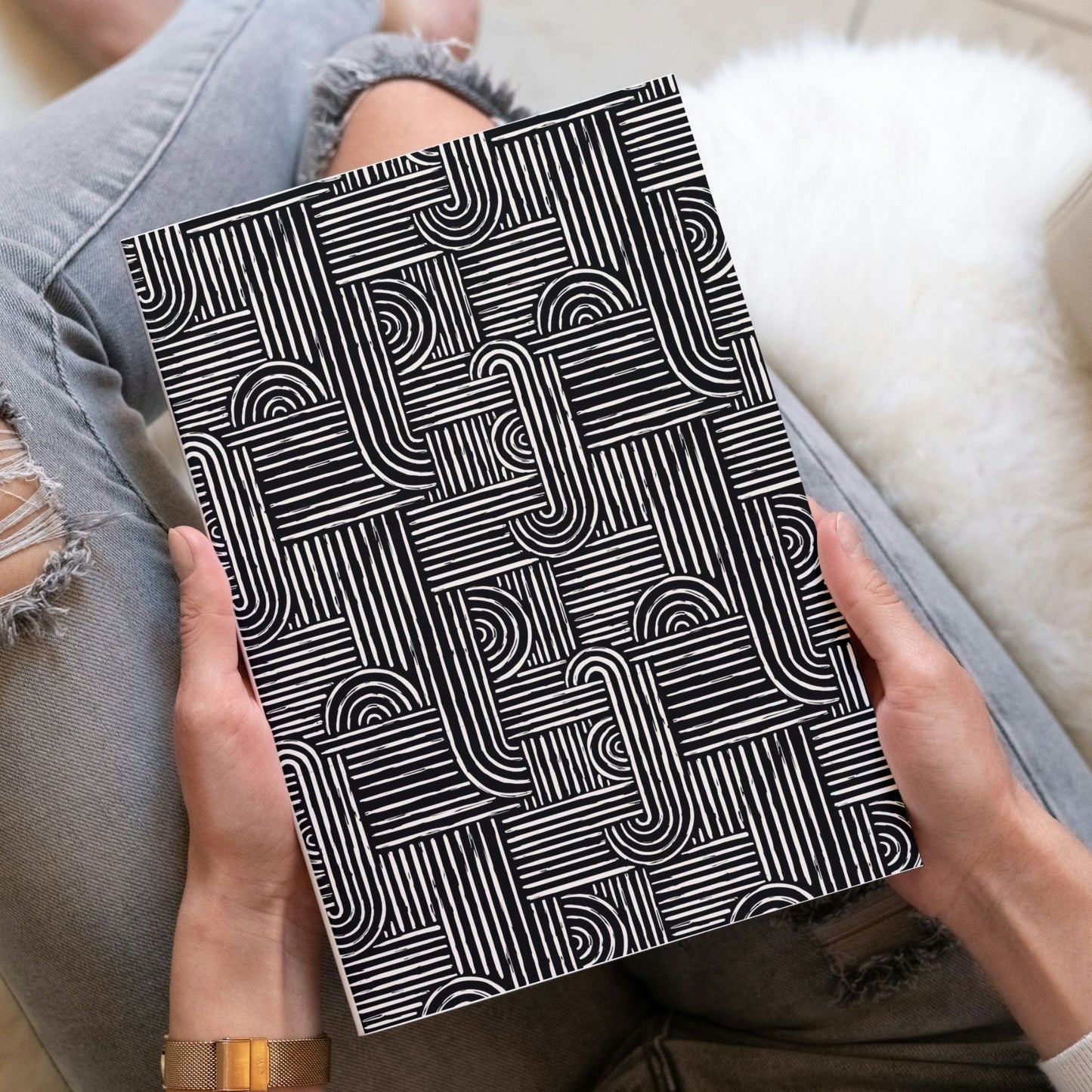 Notebook Safari Luxe Art Deco Geometric - Black