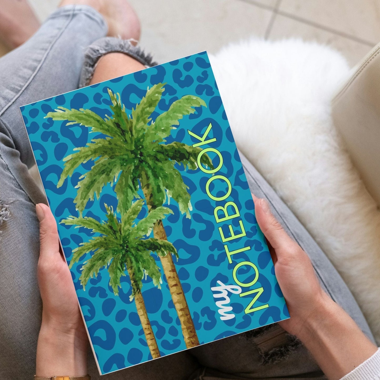Notebook Blue Leopard Print Palm - Blue