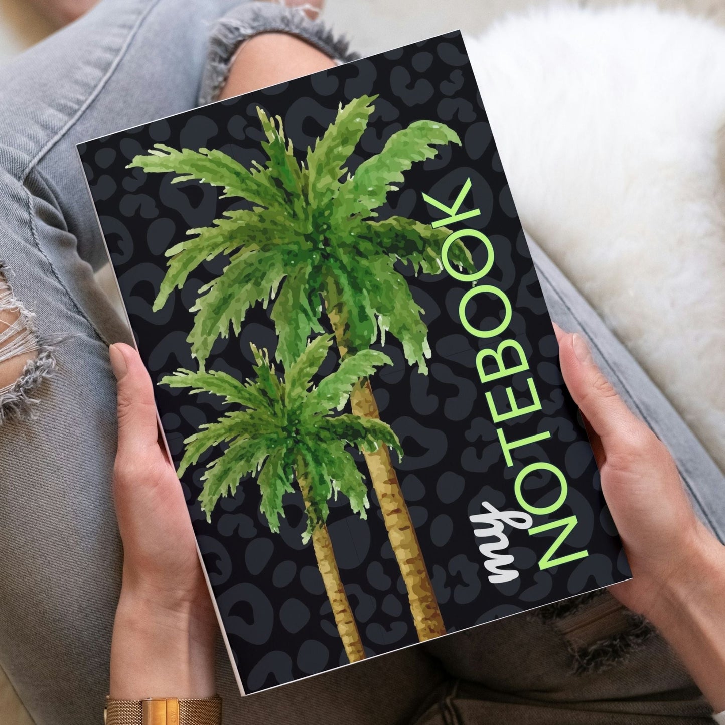 Notebook Black Leopard Print Palm - Black