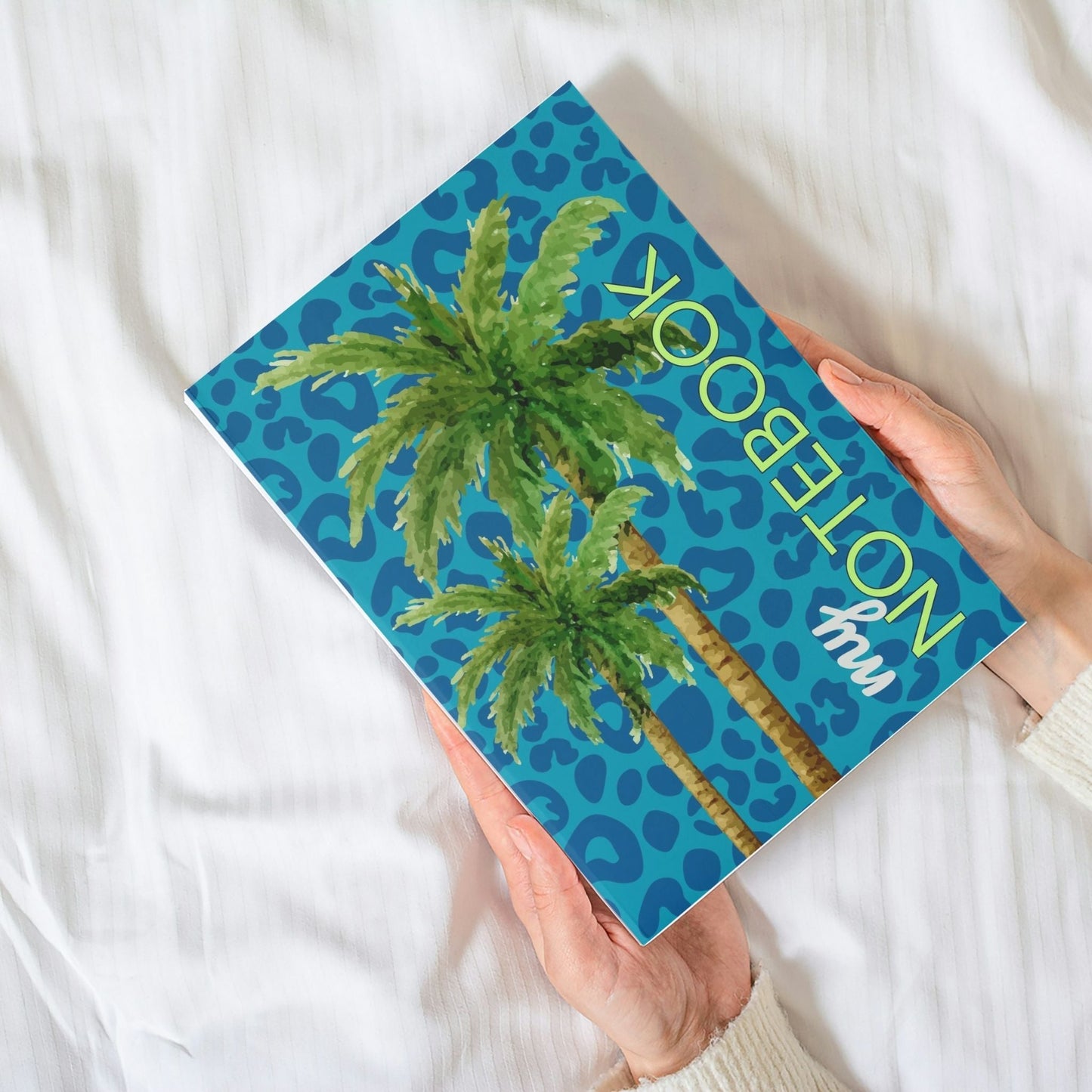 Notebook Blue Leopard Print Palm - Blue