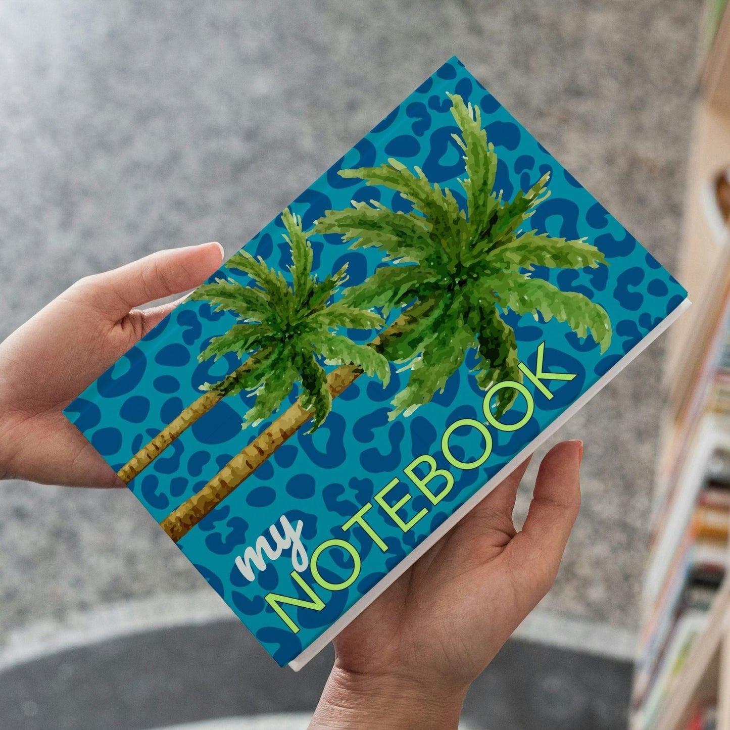 Notebook Blue Leopard Print Palm - Blue