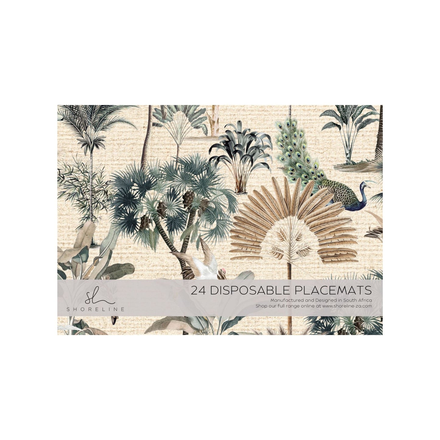 Exotic Palm and Peacock Paper Disposable Placemat - Natural