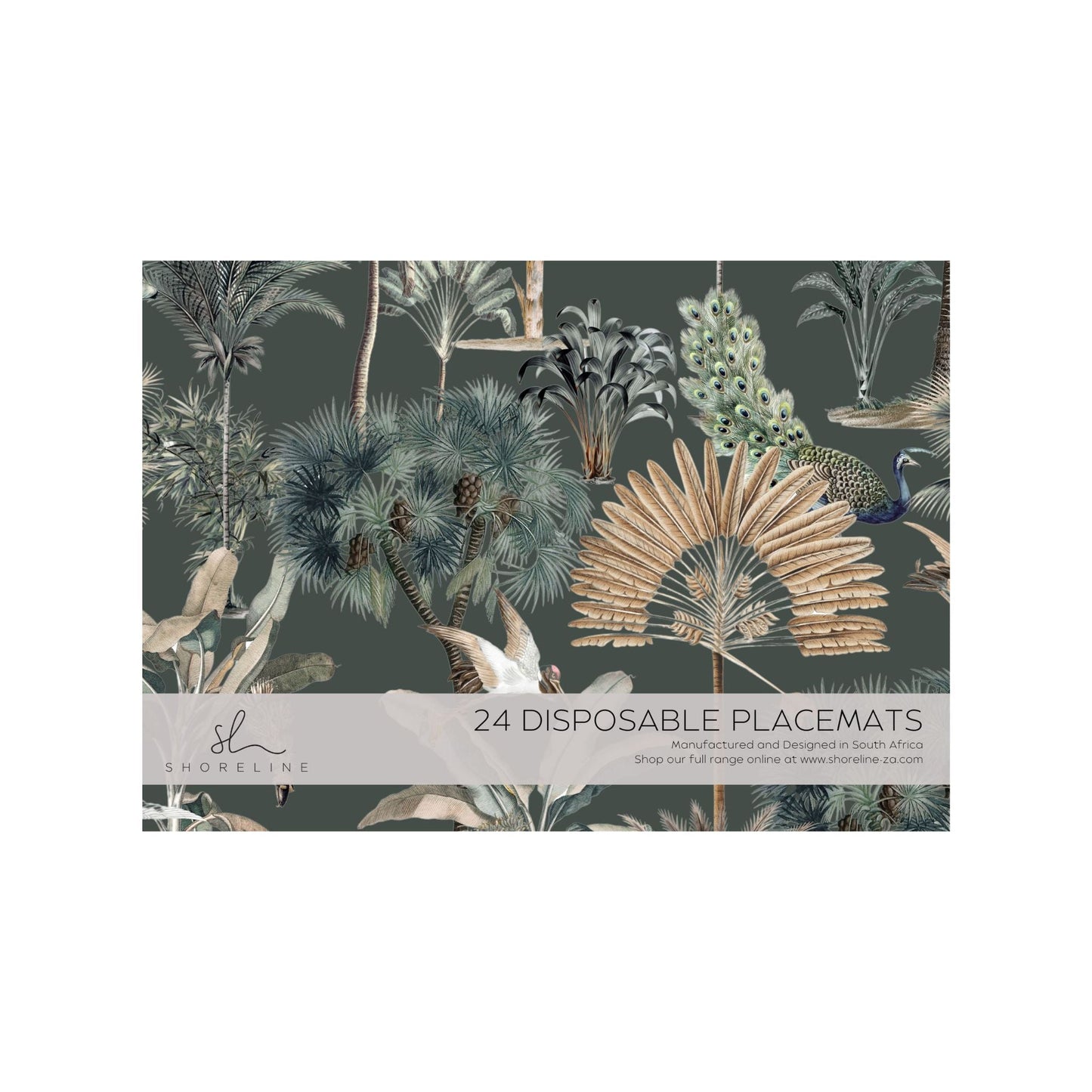 Exotic Palm and Peacock Paper Disposable Placemat - Emerald Green