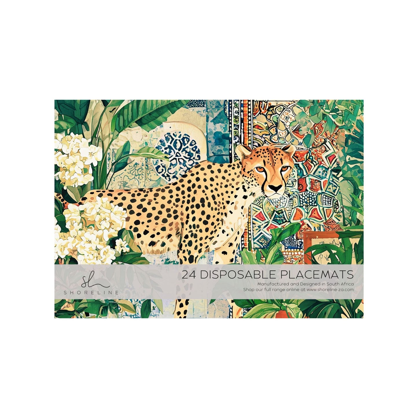 Jungle Coast Cheetah Botanicals Paper Disposable Placemat - Navy Blue