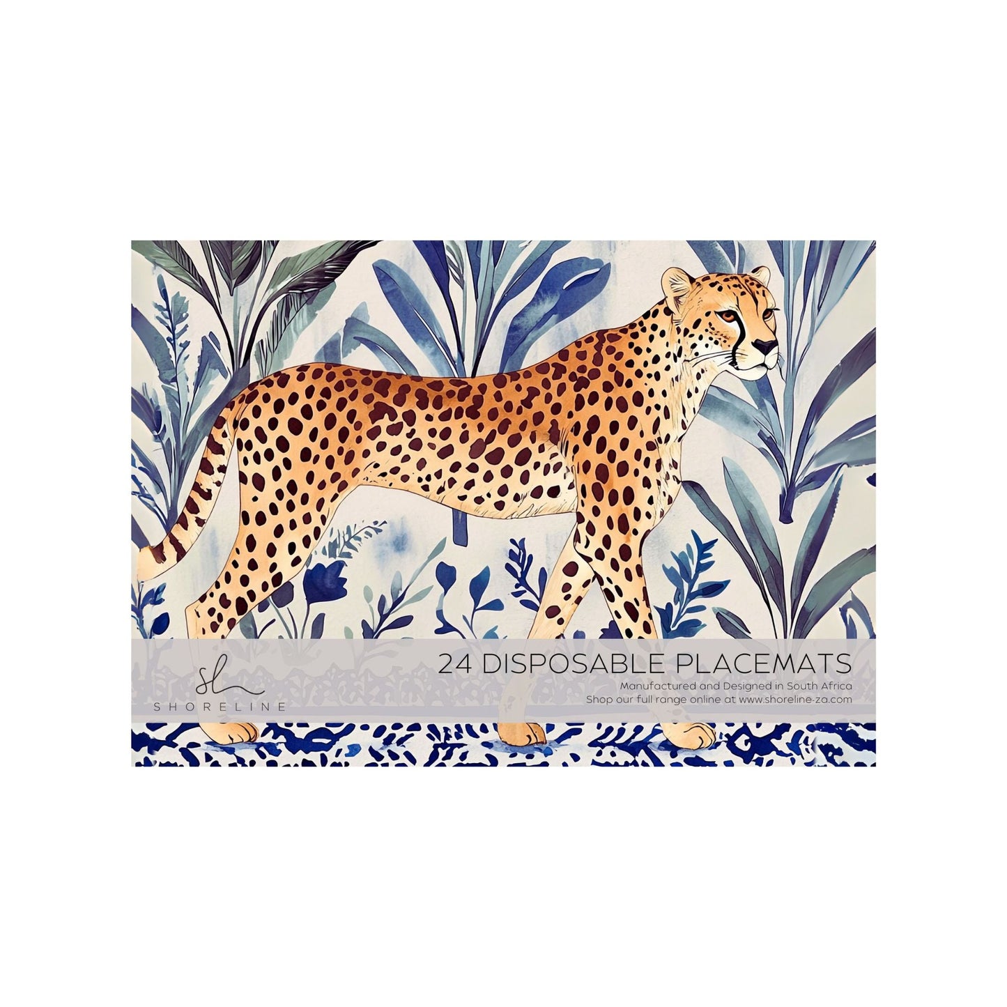 Jungle Coast Cheetah Walking Paper Disposable Placemat - Navy Blue