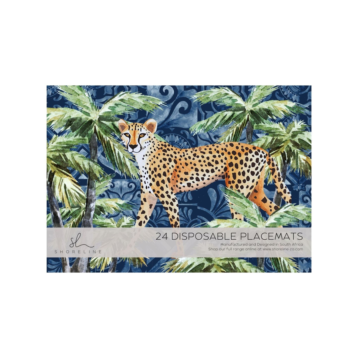 Jungle Coast Cheetah Palm Paper Disposable Placemat - Navy Blue