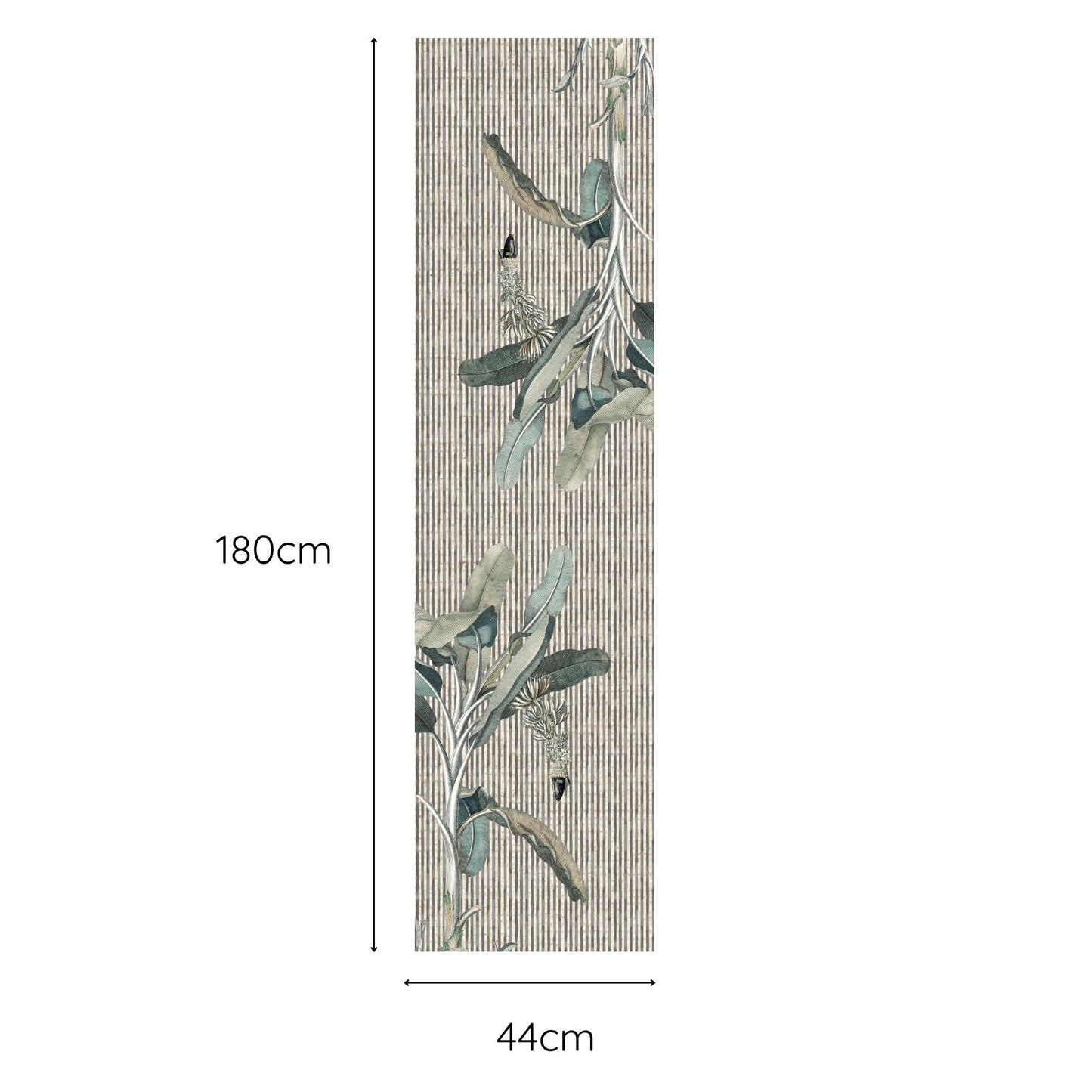 Table runner with floral design and dimensions on a white background
