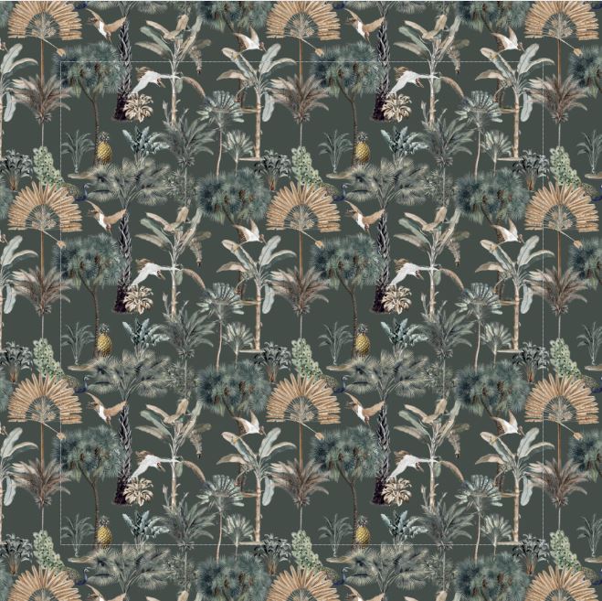 Exotic Palm and Peacock Tablecloth - Emerald Green
