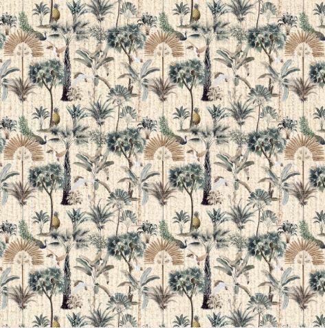 Exotic Palm and Peacock Tablecloth - Natural