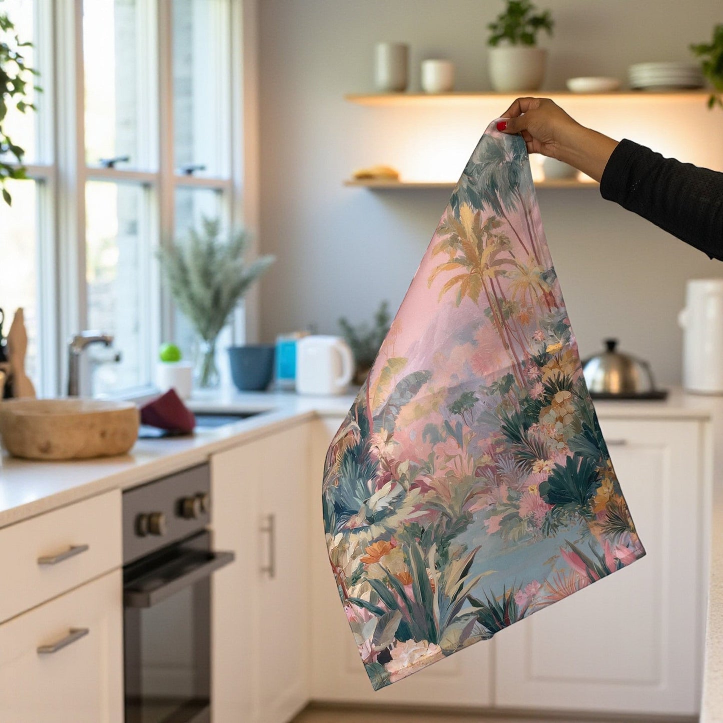 Summer Haze Jungle Landscape Tea Towel - Muted Pastels