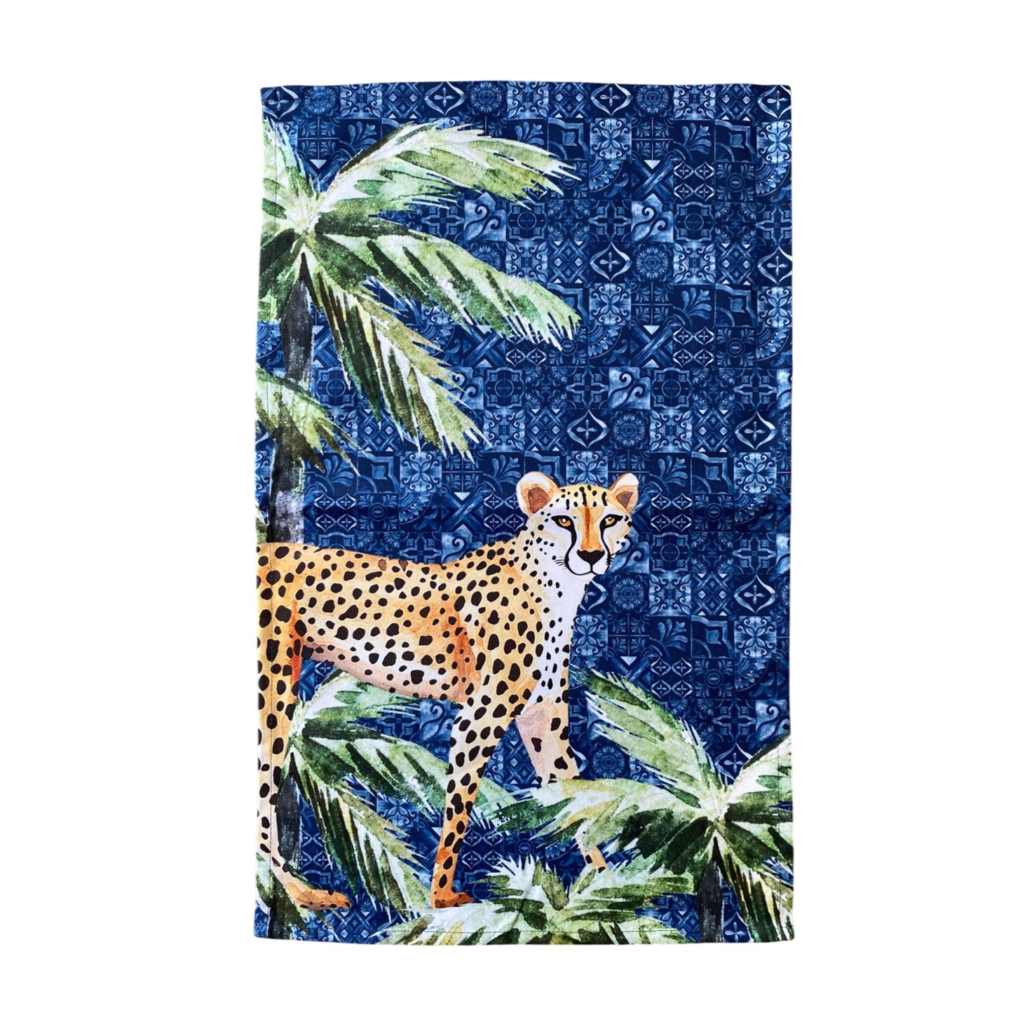 Jungle Coast Cheetah Palm Tea Towel - Navy Blue
