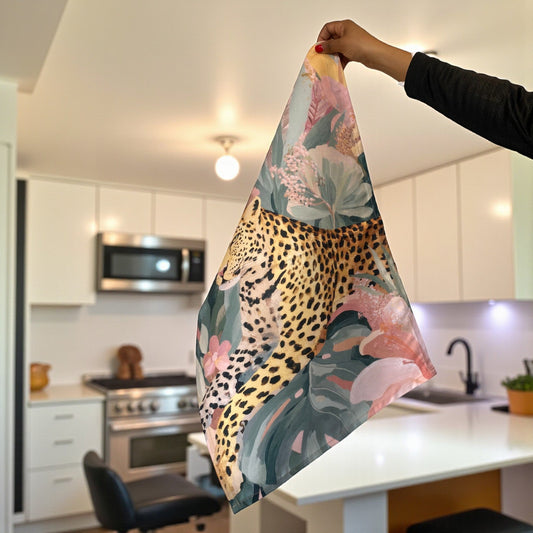 Summer Haze Cheetah Jungle Tea Towel - Muted Pastels