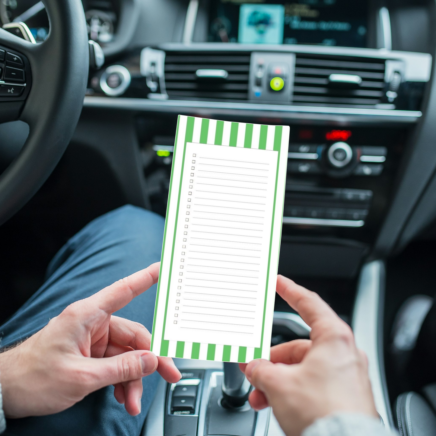 Magnetic Notepad Shoreline Cabana Stripe Shopping List - Green