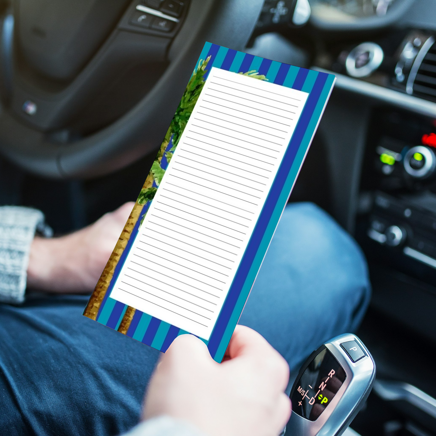 Magnetic Notepad Cabana Stripe Palm Tree Note - Blue