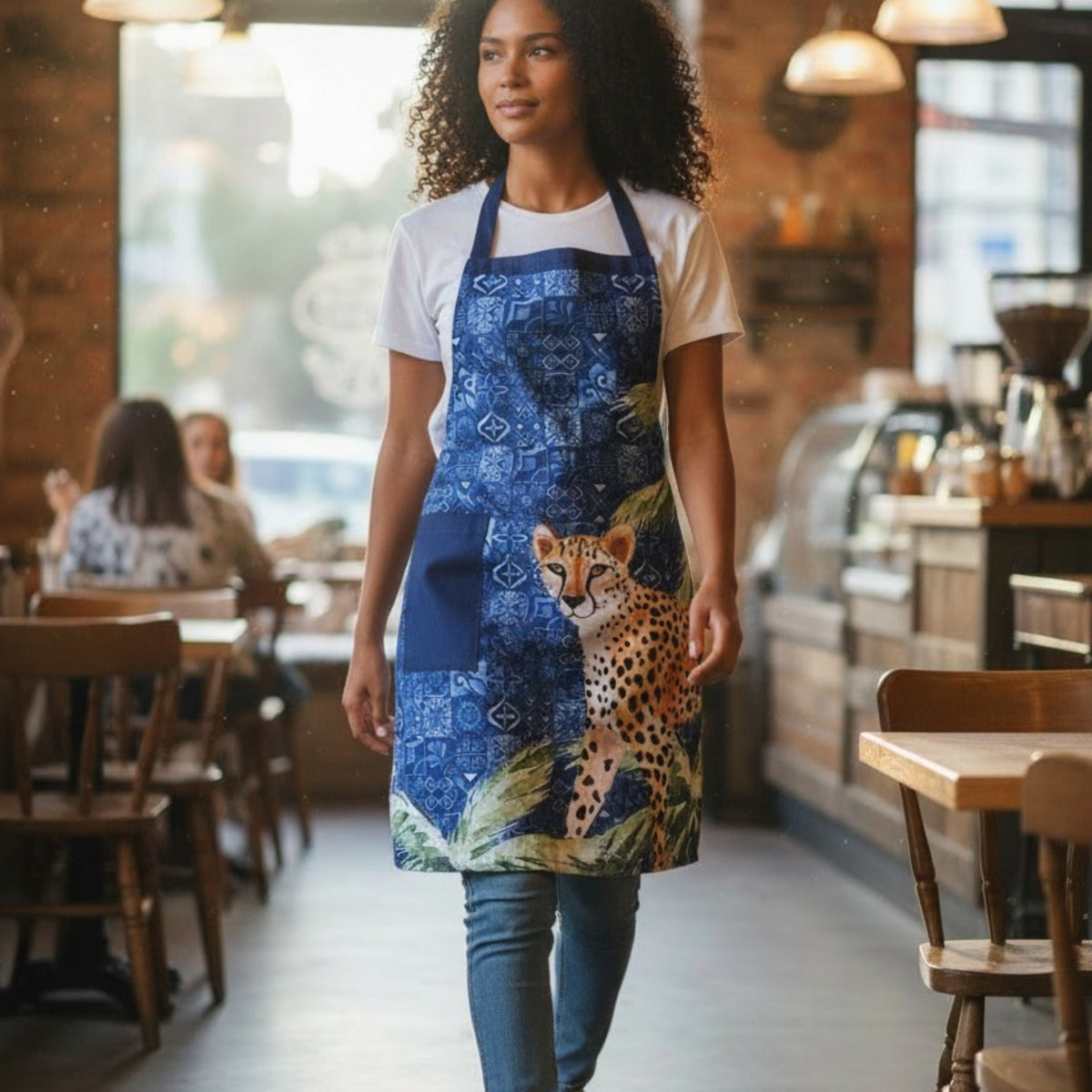 Jungle Coast Cheetah Palm Apron - Navy Blue