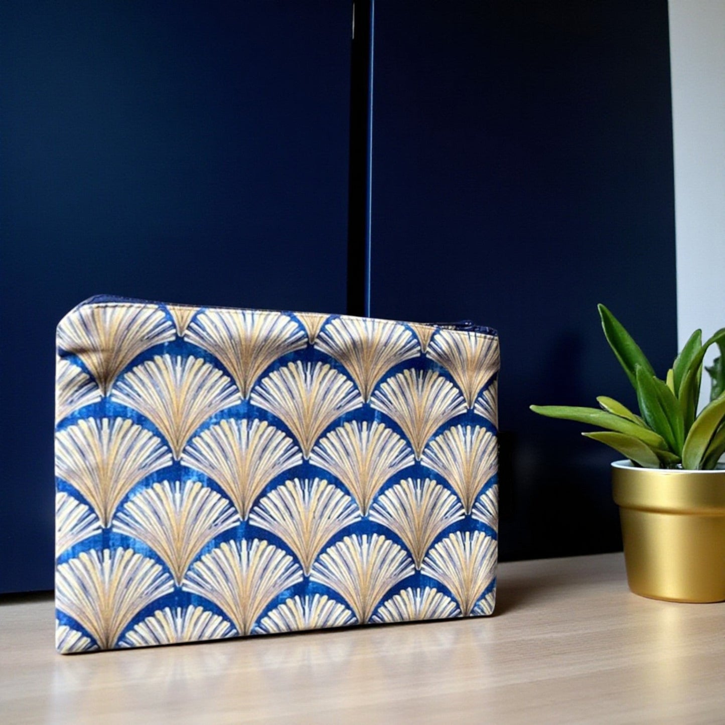 Jungle Coast Art Deco Cosmetic Bag - Navy Blue