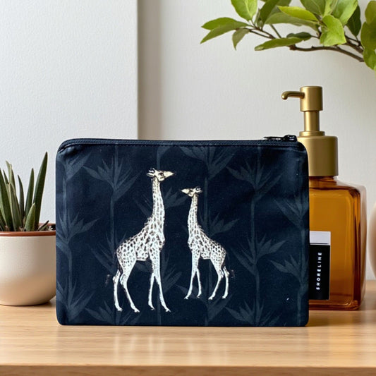 Safari Luxe Giraffe Pair Cosmetic Bag - Black Gold