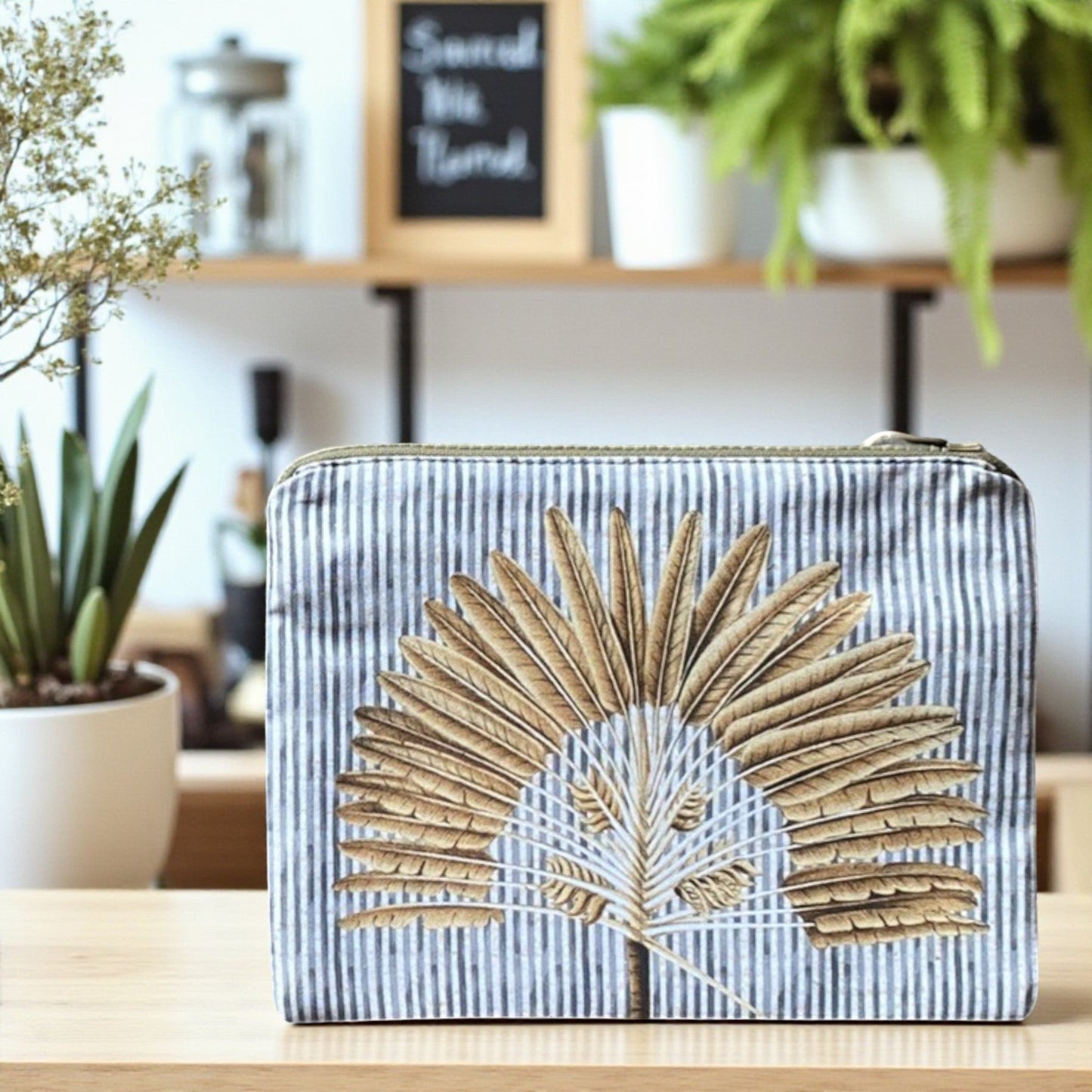 Palm Grove Cosmetic Pouch - Natural Stripe