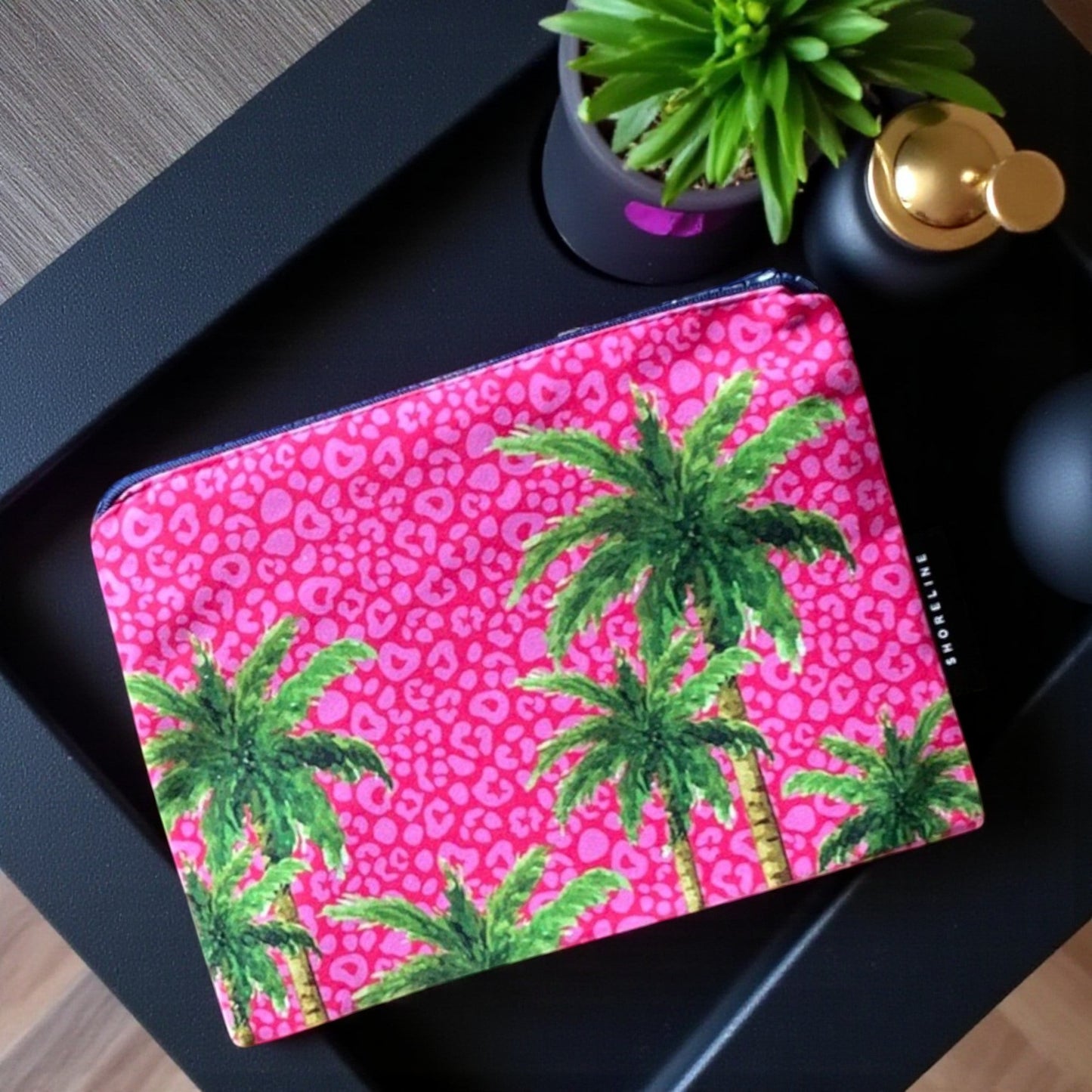 Poolside Bliss Leopard Palm Pop Cosmetic Bag - Hot Pink Leopard