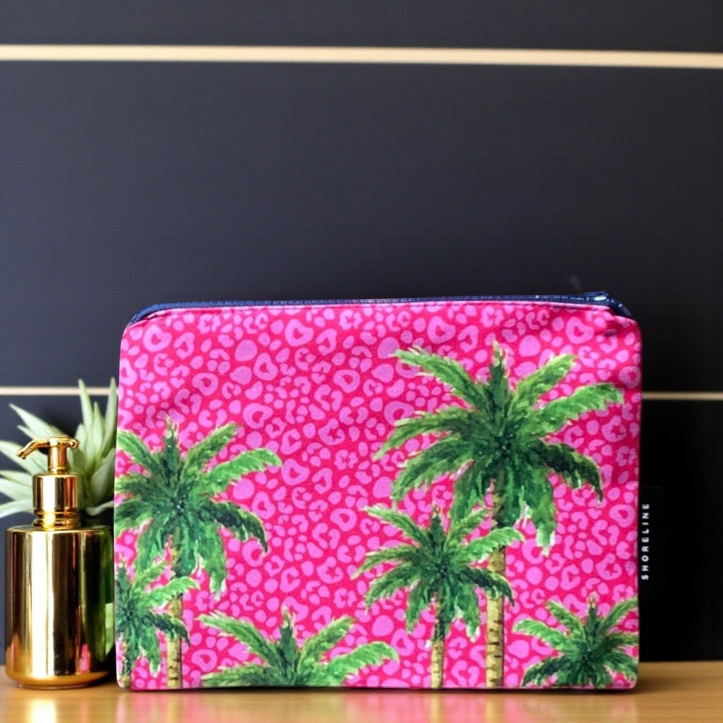 Poolside Bliss Leopard Palm Pop Cosmetic Bag - Hot Pink Leopard