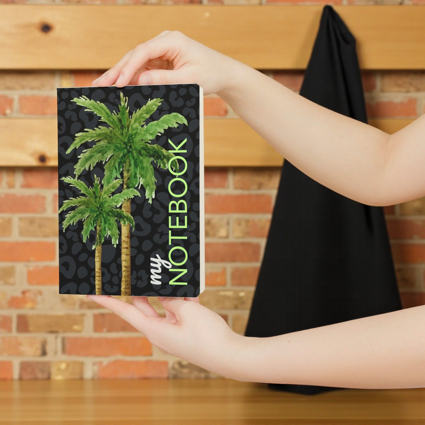 Notebook Black Leopard Print Palm - Black