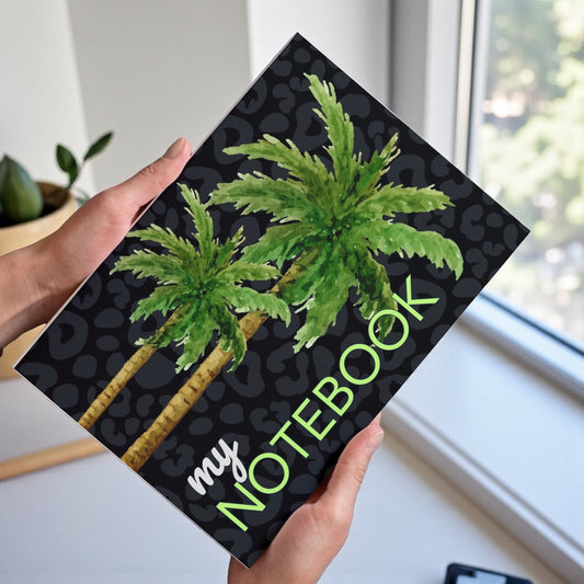 Notebook Black Leopard Print Palm - Black