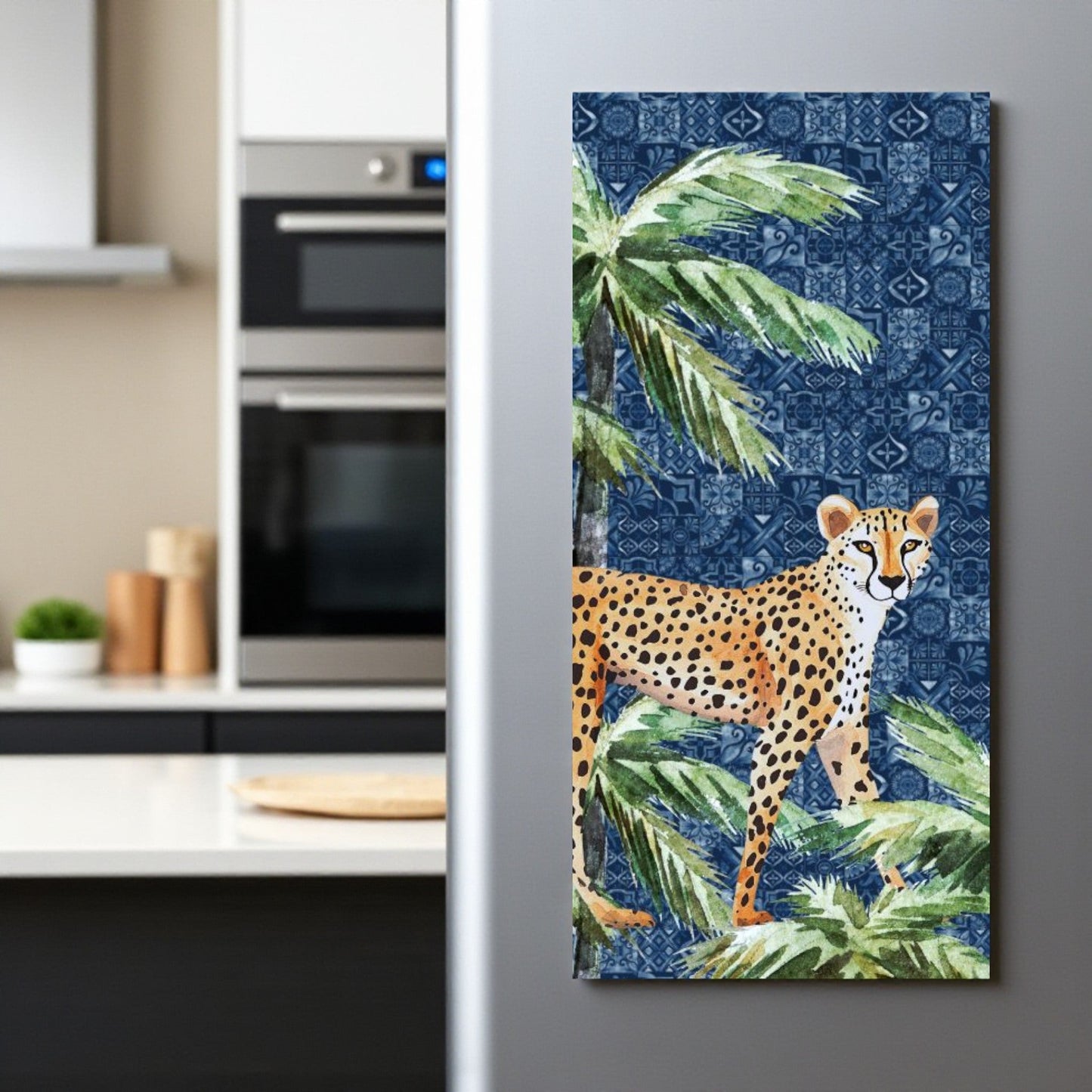 Magnetic Notepad Jungle Coast Cheetah Palm - Navy Blue