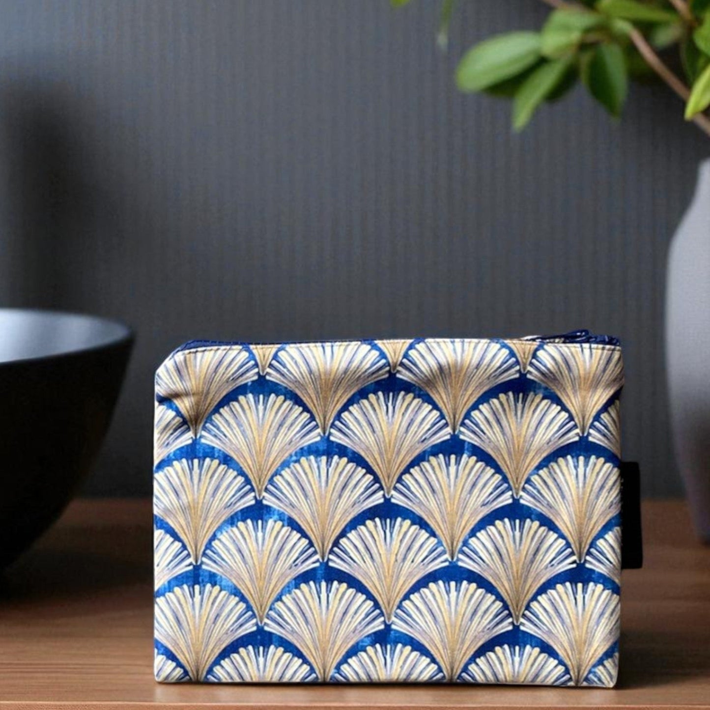 Jungle Coast Art Deco Cosmetic Bag - Navy Blue