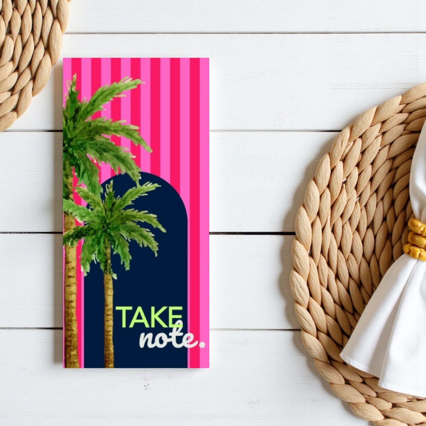 Magnetic Notepad Cabana Stripe Palm Note - Hot Pink
