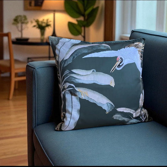 Exotic Banana Palm & Bird Cushion Cover -  Emerald Green